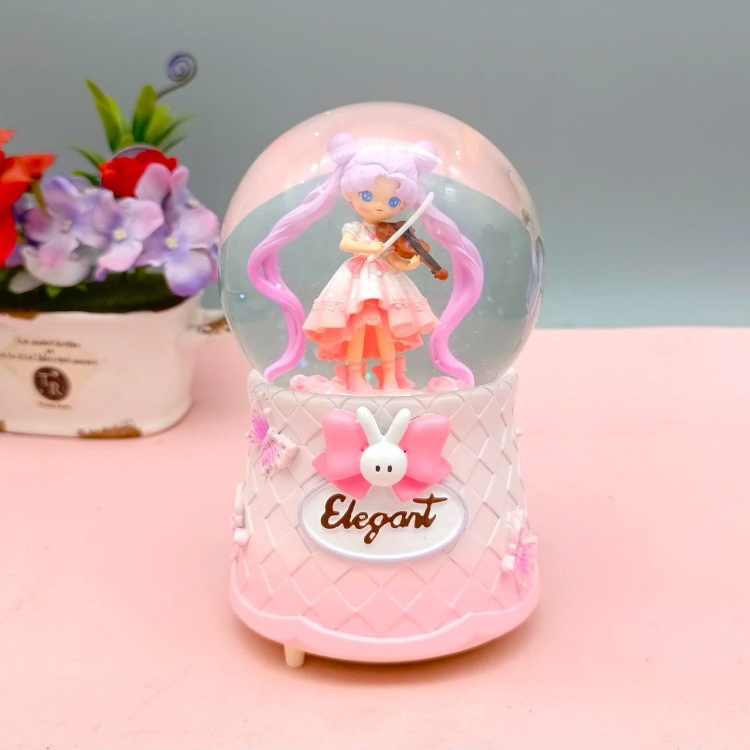 Keman Çalan Sevimli Zarif Kız Işıklı Müzikli Kar Küresi (Büyük Boy)